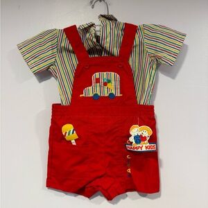 NWT Vintage‎ embroidered Ice Cream truck happy kids overall outfit